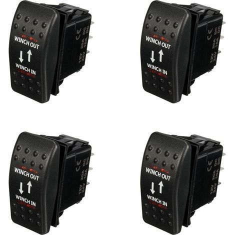 Adecuado para cabrestante de 4 x 12V 20A (entrada/salida - APAGADO) - Interruptor basculante de 7 pines con indicador LED rojo.