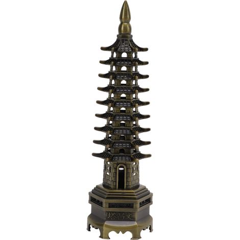 Eine sorgfältig gefertigte, neunstöckige Pagode aus einer Legierung, ein perfekter Talisman für Zuhause und ein Sammlerstück, ideal zur Dekoration von Büros und als Geschenk, das Wissen und Schönheit 