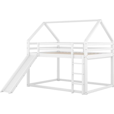 Kinder-Hochbett Spielhaus mit Rutsche und Leiter 140 x 200 cm aus weißem Holz MODENUIT (1/5)