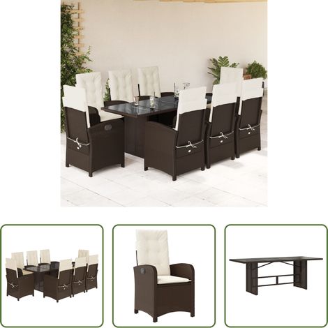 vidaXL Gartenessgruppe - 9-tlg. Garten-Essgruppe mit Kissen Braun Poly Rattan (1/5)