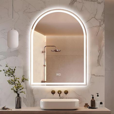 Miroir de Salle de Bain LED incurvé 80x60 cm, gradable, IP44 (1/5)