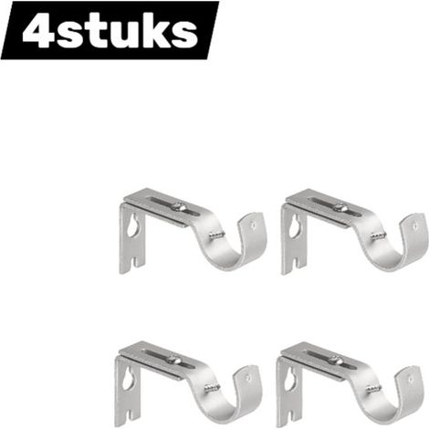 Set di 4 staffe regolabili per bastoni per tende, robuste e di colore argento, per tubi da 25 mm. (1/5)
