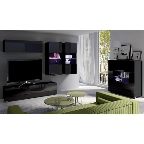 Wohnmöbel Set mit Highboard in schwarz Hochglanz CAIRNS-132 (1/5)