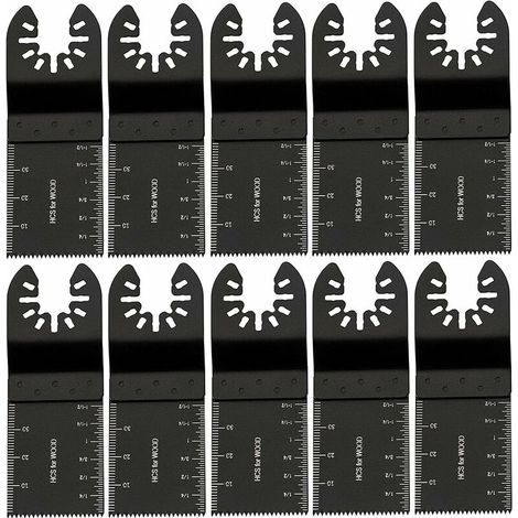 10 pcs 34mm Outil Multifonction Lames Lame Oscillante Outils en Acier au Carbone à Usages Multiples DIY pour Scier Couper Racler Façonner Polir et Enlever le Coulis (10 pcs)