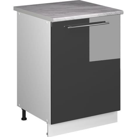 Mobiletto base cucina Fame-Line, Antracite lucido/Bianco, 60 cm 1 anta con piano di lavoro, Vicco (1/5)