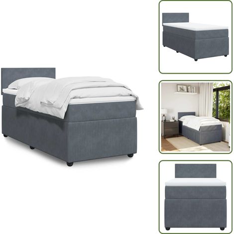 The Living Store Cama box spring con colchón terciopelo gris oscuro 90x190 cm - Colchón de muelles ensacados