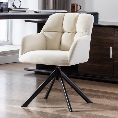 Wahson Office Chair in Velvet Upholstered Height-fixed Modern Swivel Desk Chair without Wheels for Home Office,White