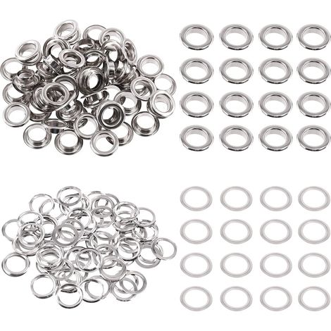 100 - Œillets Métalliques - Rondelles Acier - Réparation Toile Cuir Rideaux - Bricolage Chaussures Tentes - Argent - 12mm