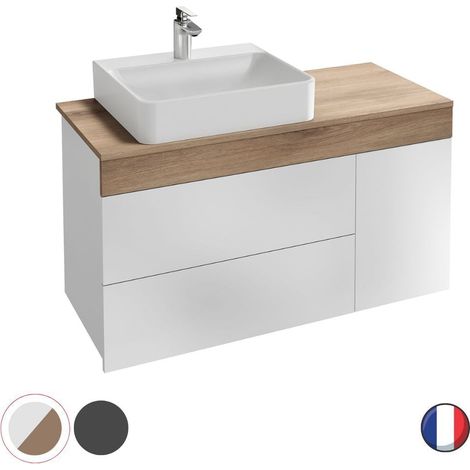 Meuble vasque à poser à gauche 83 cm JACOB DELAFON Sully blanc et chêne (1/5)