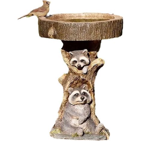 Bol De Bain D'oiseau Extérieur,Bain d'oiseaux de Tournesol en polyrésine,Mangeoires Oiseaux Sauvages Exterieur,piquets de Bases pour Les décorations de Paysage (Raton Laveur) (1/5)