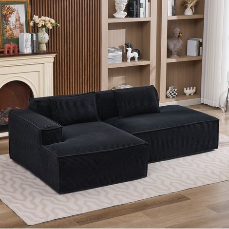 Canapé 235x129x70 cm noir en polyester rembourré avec 2 coussins, assise à ressorts ensachés (1/5)