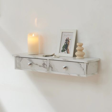 Étagère murale Geeste 10 x 60 x 15 cm effet marbre blanc [en.casa]