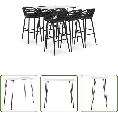 The Living Store 7-tlg. Bar-Set Weiß und Schwarz - Bar Set - Bartisch - Barhocker - Kücheninsel - Wohnzimmer Dekoration (1/5)
