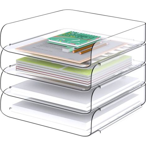 Boite De Rangement Papier A4 - Transparente En Pet - Empilable - Pour Bureau Et Bureau À Domicile - Lot De 4 (1/5)