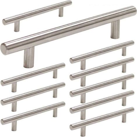 Lot de 10 poignées d'armoire de cuisine, entraxe de 128 mm, poignées d'armoire de cuisine en nickel brossé (1/3)