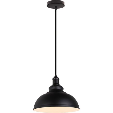 Vintage Pendant Light, Hanging Ceiling Lamp with Dome Metal Lampshade, Retro Industrial Chandelier for Kitchen Island (Black & White, Ø29cm) (1/5)