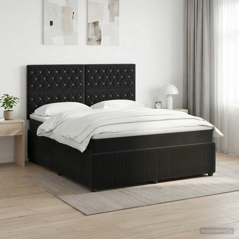 vidaXL Lit boxspring avec matelas Noir 140 x 190 cm Velours (1/5)
