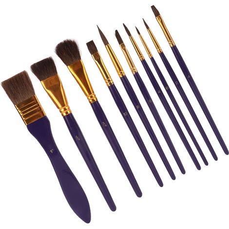 Lot de 10 pinceaux en nylon et laine avec pochette de rangement pour peinture acrylique et aquarelle (1/5)