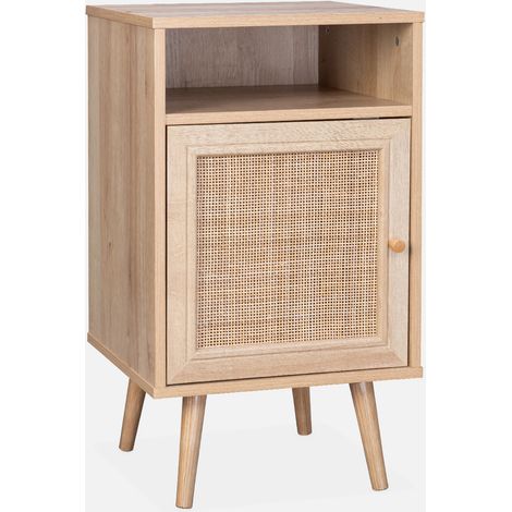 Mesita de noche escandinava de efecto madera y caña