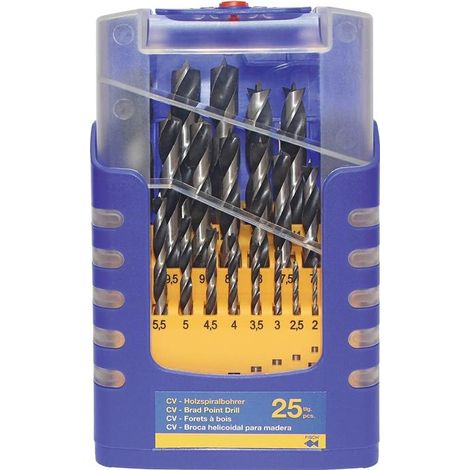 Forets hélicoïdaux en bois 25 pièces – Acier haute résistance CV – Diamètre 1-13 mm – Pas de 0,5 mm – Pour bois tendre et dur – Fisch-Tools (1/4)