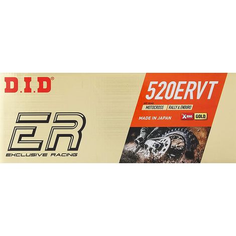 Cadena de transmisión DID 520ERVT-106 (106 eslabones) con anillo X (dorado) (abierta + clip)