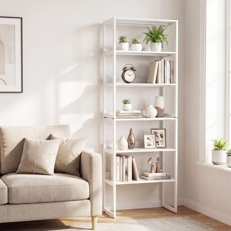 Étagère de bureau avec protection anti-chute et pieds réglables, bibliothèque 3 niveaux - blanc (1/5)