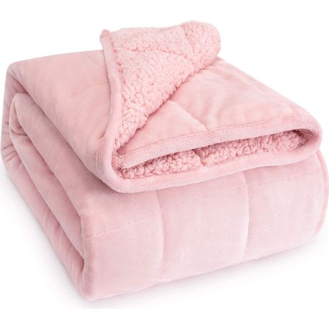 Couverture lestée pour adultes, couverture lourde en sherpa de 7 kg avec flanelle douce réversible, taille reine, couverture lestée extra chaude et douillette, 150x200 cm double face, rose (1/5)