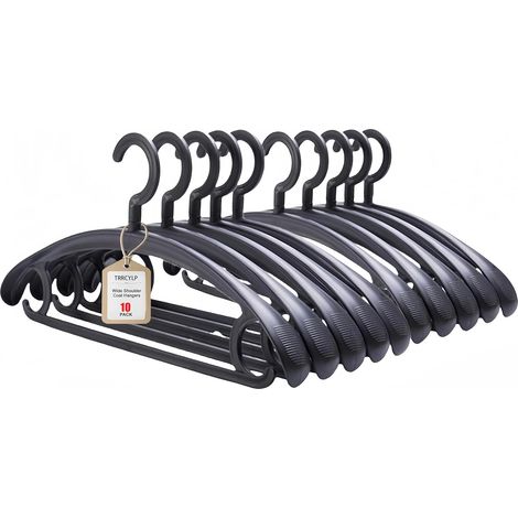 Lot de 10 cintres en plastique robuste - Capacité de 11,3 kg - Crochets pivotants - Larges épaules - Antidérapants - Épais - Noir (1/5)