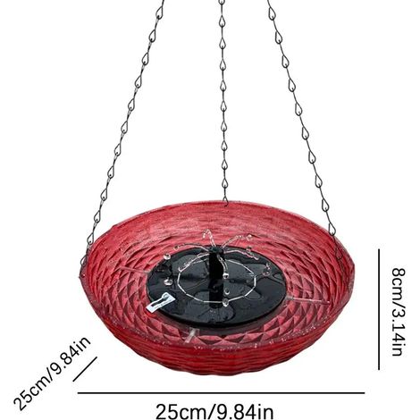(Rouge) Bain d'oiseaux d'extérieur suspendu, fontaine solaire à bulles pour colibris, bassin pour balcon ou terrasse (1/2)