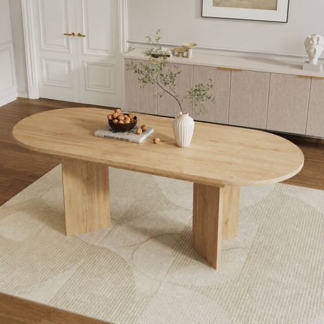 Table à manger extensible 120-160x80 cm, table de cuisine et salle à manger 4 à 8 personnes, plateau épais 18 mm, coins arrondis, MDF effet chêne (1/5)
