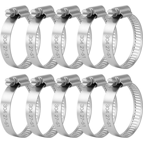 10PCS Collier de Serrage Tuyau Réglable 27-51mm, Collier de Serrage Inox 304, Colliers Métalliques Antirouille pour Tuyaux, Conduites d’Eau, Câbles, Voiture, Arrosage, Usage Domestique et Industriel (1/5)