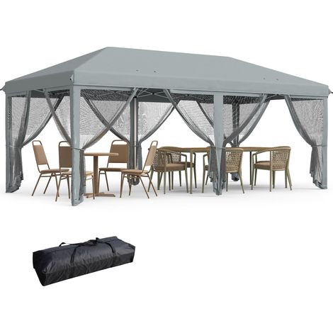 Tonnelle Barnum Pliant Pop-up 6 x 3 m moustiquaires amovibles + Sac de Transport Gris