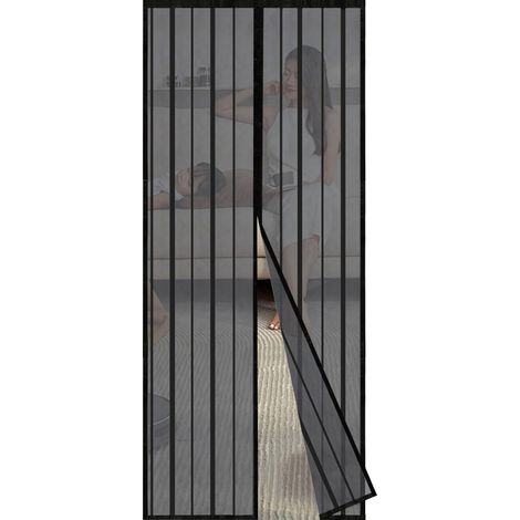 95x225 cm Moustiquaire pour Portes, Avancée Rideau Magnétique Anti-insectes pour Porte de Balcon, porte Cave, Porte de Terrasse, Montage Facile à Coller, Kit d'installation Complet, Noir (1/5)
