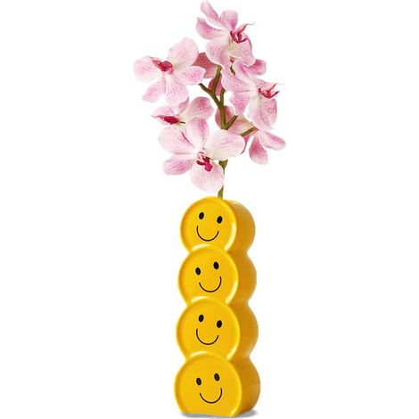 Keramik-Blumenvase mit lächelndem Gesicht, dekorative Keramikvase, gelbe Keramikvase für Blumen, kleine Blumenvase für Wohnzimmer, Schlafzimmer, Küche und Büro, Geschenkidee (1/5)