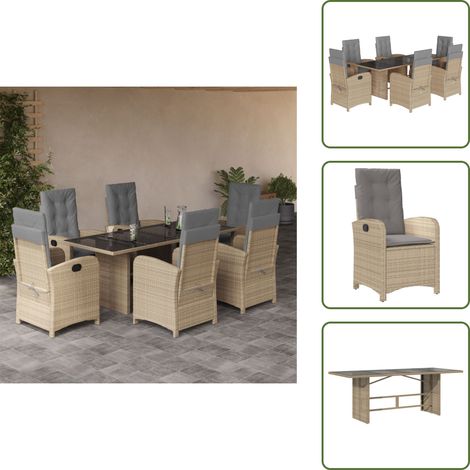 Cojines para sillas - vidaXL Set comedor de jardín 7 pzas con cojines ratán sintético beige - Muebles de exterior