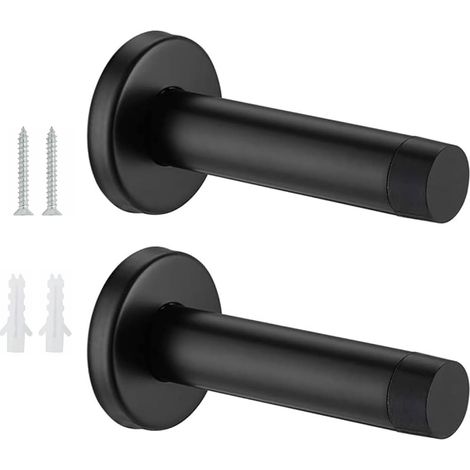 Lot de 2 butées de porte murales robustes en acier inoxydable noir mat durable pour plinthes et protection murale, butée de porte décorative moderne pour la maison (1/5)