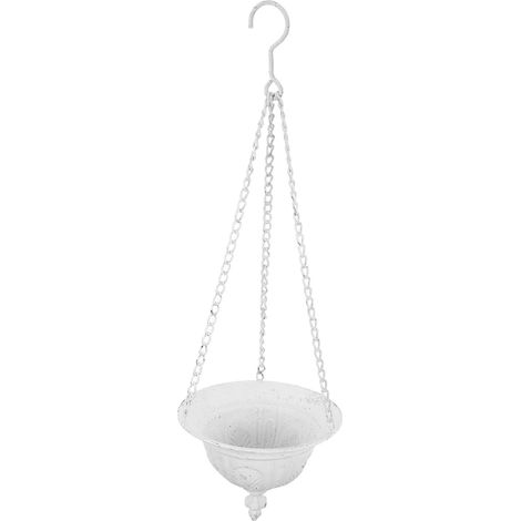 Pot de Fleurs Mural Métal Blanc Champêtre avec Chaîne et Crochet Jardinière Suspendue Vintage pour Orchidées et Plantes Décoration Murale Intérieur et Balcon Style Ferme Champêtre (1/5)