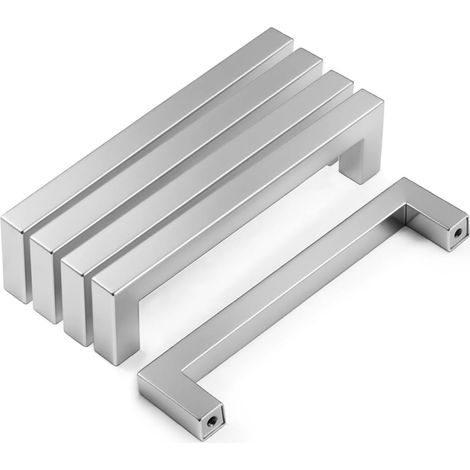 5 Pièces - Poignée Meuble - Poignée Tiroir - Acier Inoxydable 304 Surface Brossée Entraxe 128mm Pour Cuisine Salle De Bain Argent (1/5)