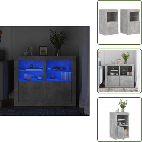 The Living Store Beistellschränke mit LED-Leuchten 2 Stk Betongrau Holzwerkstoff - LED Beleuchtung