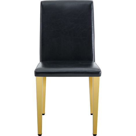 Lot de 2 Esszimmerstühle aus PU und Metall, Ergonomische Rückenlehne, für Modernes Wohnzimmer, Schwarz und Gold (1/5)