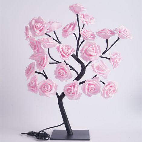 Lampe de table LED en forme de bonsaï, lampe USB, décoration de Noël pour chambre, veilleuse rose 24 lumières (1/5)