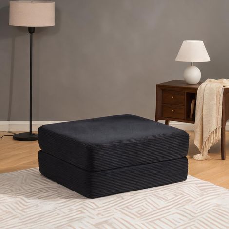 Pouf en velours côtelé noir avec cadre en métal et poche latérale (1/5)