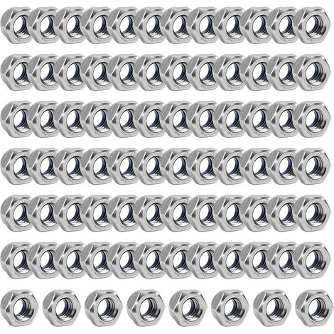 80PCS Ecrou M6 Inox, écrou Nylstop Inox M6 A2 V2a, écrou Autobloquant (Din 985 / Iso 105110), Ecrous Hexagonal En Acier Inoxydable, écrous Frein Hexagonaux Avec Insert En Nylon (1/5)
