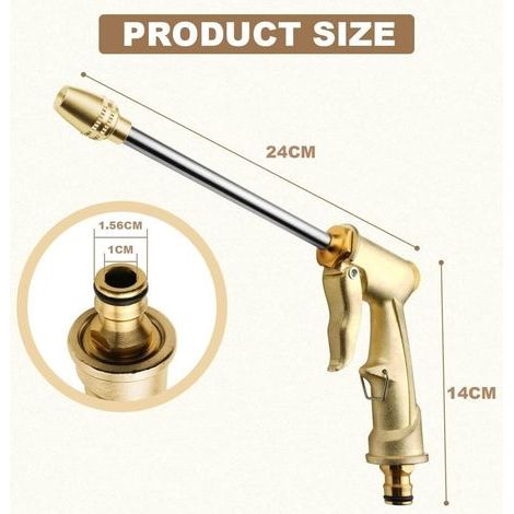 Pistola per irrigazione in metallo, annaffiatoio in metallo ad alta pressione, pistola per irrigazione da giardino resistente con ugello in ottone per lavaggio auto, pulizia, irrigazione di giardino e (1/5)