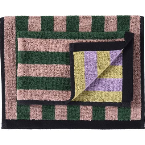 Lot de 2 serviettes d'invité en coton biologique éponge rayée vert basilic 30 x 50 cm - PANGIVO