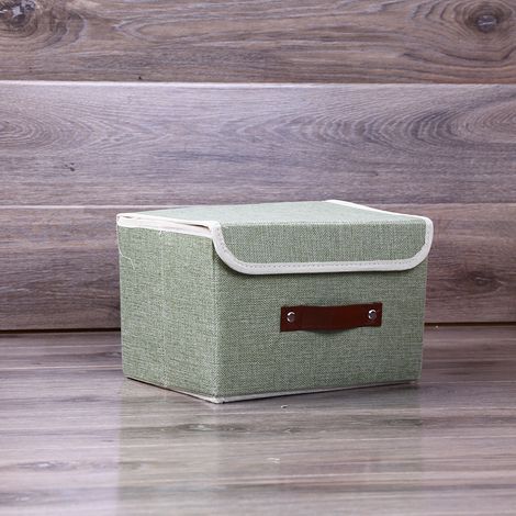 Scatola pieghevole verde chiaro 38 x 25 x 25 cm, cartone spesso in cotone e lino di alta qualità, scatola portaoggetti in tessuto lavabile, 1 pezzo (1/5)