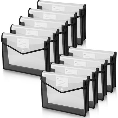 Bustine perforate, 9 buste portadocumenti formato A4, cartelline in plastica con etichette e chiusure a scatto per l'organizzazione dei documenti (orientamento orizzontale) (1/5)