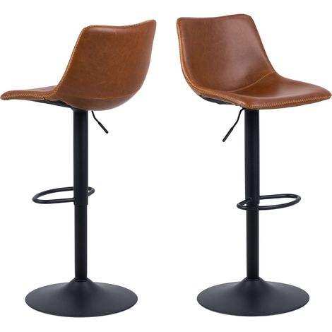 Oregon Tabouret de bar avec pied de trompette, surpiqûres contrastées beige, marron, noir. (1/5)