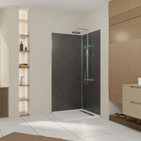 Set di 2 Pannelli Murali Pietra Ardesia 90x210 cm + Profili Cromati