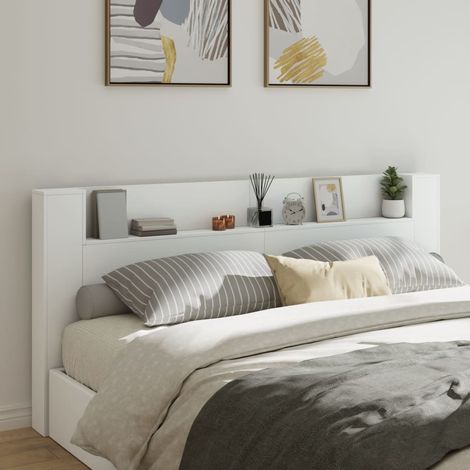 Vidaxl – Tête de lit avec LED RGB – Bois d'ingénierie – Dimensions 220x16,5x103,5 cm – Grand espace de rangement – Connecteur USB (1/7)